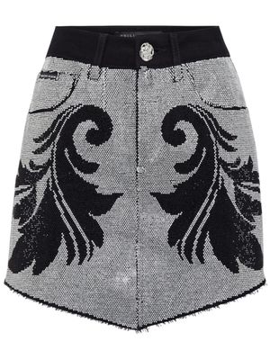 Philipp Plein minijupe en jean Cowboy à ornements en cristal - Noir