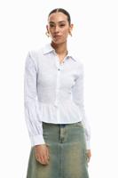 Gestreept geplooid shirt - WHITE - L