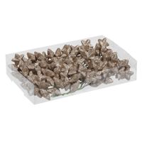 18x Bundeltjes van 8x champagne beige glitter mini sterretjes stekers/instekers 4 cm