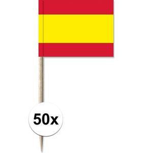 50x Cocktailprikkers Spanje 8 cm vlaggetje landen decoratie