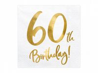 Servetten 60th Birthday Goud - 20 Stuks