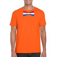 Oranje t-shirt met Nederland vlag strikje heren - thumbnail