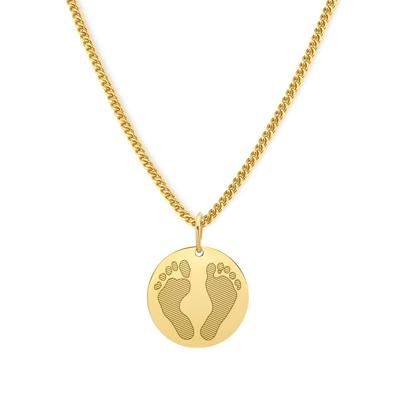 Gepersonaliseerde hand- en/of voetafdrukken ketting - Stainless steel - Goud - Rond 15 mm - Voetafdrukken