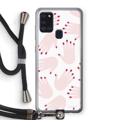 Hands pink: Samsung Galaxy A21s Transparant Hoesje met koord