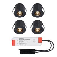 Set van 4 Betty LED Mini Inbouwspots met Trafo - 12 Volt 3 Watt 140 lumen - Verzonken - Plat 37mm - 2700K - IP44 waterdicht - Niet Dimbaar - Zwart
