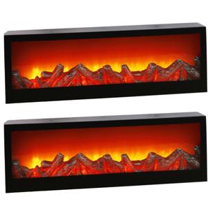 Sfeerhaarden - Set van 2x stuks - 10 led lampjes - warm wit - 60 x 10 x 20 cm - LED openhaarden