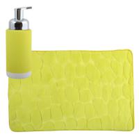 MSV badkamer droogloop mat/tapijt Kiezel - 50 x 80 cm - zelfde kleur zeeppompje - limegroen