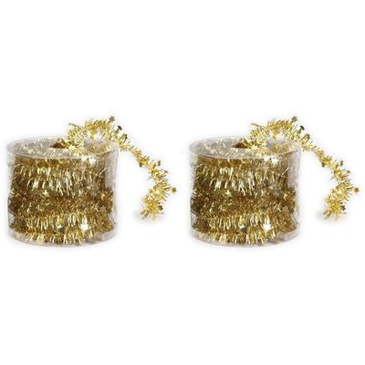 2x Dunne gouden folie kerstslingers 3,5 x 700 cm