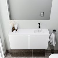 Zaro Polly toiletmeubel 100cm mat wit met witte wastafel zonder kraangat rechts - thumbnail
