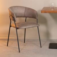 LABEL51 Eetkamerstoel Luuk - Taupe - Micro Suede - Zwart Metalen Frame