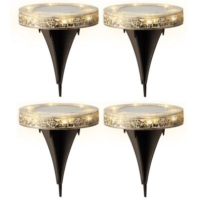 Grondspot solar tuinverlichting - 4x - mozaiek - grijs - D12 x H13 cm - prikspot