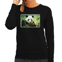 Dieren sweater / trui met pandaberen foto zwart voor dames - thumbnail