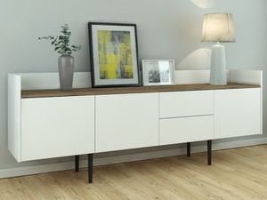 Dressoir UNITA 3 deuren 2 lades wit/walnoot