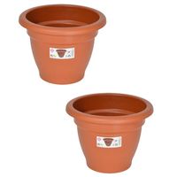 Set van 2x stuks terra cotta kleur ronde plantenpot/bloempot kunststof diameter 20 cm - Plantenpotten - thumbnail