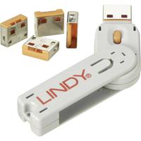 LINDY USB-Lock + Key USB-A-poortslot Set van 4 stuks Oranje Incl. 1 sleutel