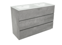 Storke Edge staand badkamermeubel 120 x 52,5 cm beton donkergrijs met Mata dubbele wastafel in matte Solid Surface