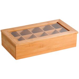 Theedoos/theekist - 10 vakken - 20 x 36 x 9 cm - bamboe hout