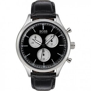 Hugo Boss horlogeband HB1513543 / HB-317-1-14-3036 / HB659302830 Leder Zwart 20mm + zwart stiksel