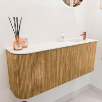 Toiletmeubel Mondiaz Joya | 101.6 cm | Meubelkleur Oak | Faye wastafel Talc Rechts | 1 kraangat
