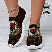 Dames Sneakers Instappers Schoenen afdrukken Grote maten Flyknit schoenen Buiten Valentijnsdag Dagelijks roze Platte hak Modieus Casual Vliegende weven Donkerrood Lightinthebox