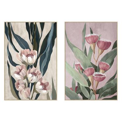 Schilderij Home ESPRIT Groen Roze Blommor Modern (2 Stuks)