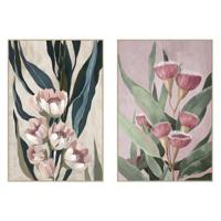 Schilderij Home ESPRIT Groen Roze Blommor Modern (2 Stuks)