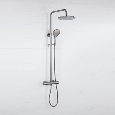 Fortifura Calvi Regendoucheset - thermostatisch - 30cm hoofddouche - metalen slang - ronde handdouche - Geborsteld Gunmetal PVD SW1159500 SW1139123 SW799451
