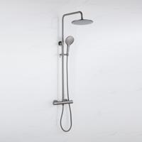 Fortifura Calvi Regendoucheset - thermostatisch - 30cm hoofddouche - metalen slang - ronde handdouche - Geborsteld Gunmetal PVD SW1159500 SW1139123 SW799451