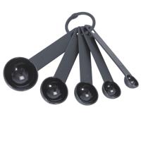 Keuken Maatschepjes / maatlepeltjes - klein - Set 5x stuks - Kunststof - zwart - diverse formaten