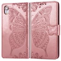 Butterfly Love bloemen reliëf horizontale Flip lederen case voor iPhone XR met houder & kaartsleuven & portemonnee & Lanyard (Rose goud)
