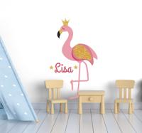 Muursticker kinderkamer flamingo met naam