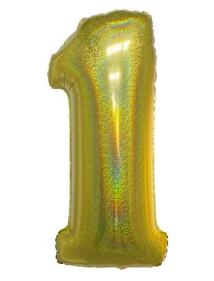 Folieballon Holografisch Goud Cijfer &apos;1&apos; - 102cm