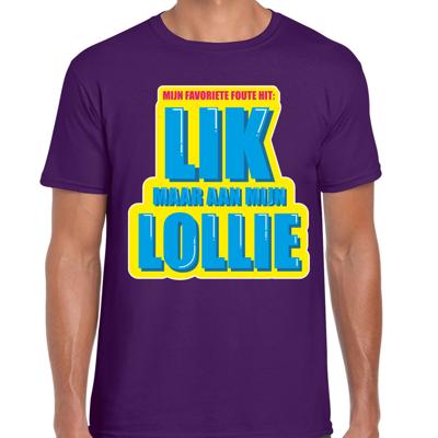 Foute party T-shirt heren - paars - Lik maar aan mijn lollie - carnaval / themafeest