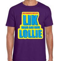 Foute party T-shirt heren - paars - Lik maar aan mijn lollie - carnaval / themafeest