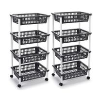 2x stuks antraciet grijze opberg trolley/roltafel met 4 manden 85 cm - thumbnail