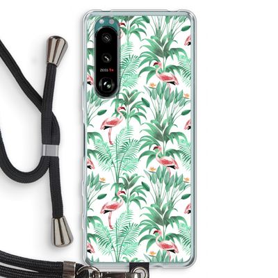 Flamingo bladeren: Sony Xperia 5 III Transparant Hoesje met koord