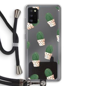 Cactusprint roze: Samsung Galaxy A41 Transparant Hoesje met koord