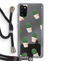 Cactusprint roze: Samsung Galaxy A41 Transparant Hoesje met koord