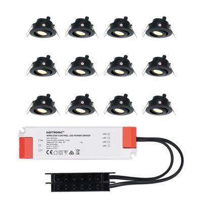 Set van 12 Sienna LED Mini Inbouwspots met trafo - 12 Volt 3 Watt 200 lumen - Kantelbaar - Plat 58mm - 2700K - IP44 waterdicht - Zwart