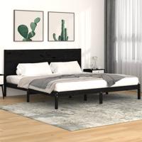 Bedframe massief grenenhout zwart 200x200 cm
