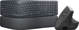 Logitech K860 + Logitech MX Vertical Ergo Muis