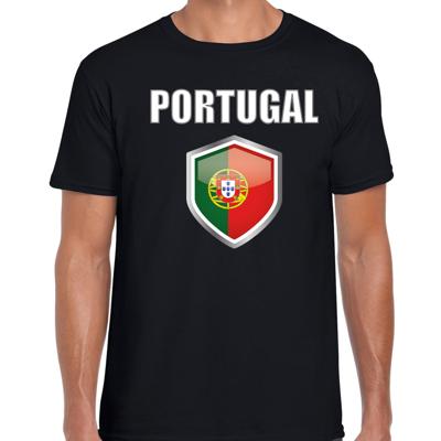 Portugal vlag thema landen t-shirt - zwart - voor heren - Supporters kleding - korte mouwen