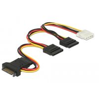 SATA 15 pin plug > 3 x SATA receptacle + 1 x Molex 4 pin female (PCB) Kabel