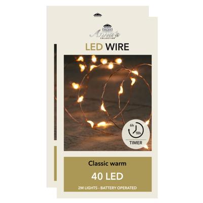 Draadverlichting lichtsnoer - 2x - 40 led lampjes - koper draad - warm wit licht - 200 cm