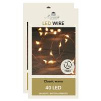 Draadverlichting lichtsnoer - 2x - 40 led lampjes - koper draad - warm wit licht - 200 cm