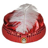 Verkleed Tulband hoedje met veer en diamand rood   - - thumbnail