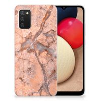 Samsung Galaxy A02s TPU Siliconen Hoesje Marmer Oranje - thumbnail
