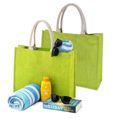 Jute boodschappen strandtas - 2x stuks - groen - 42 x 36 cm - Strandartikelen beach bags/shoppers