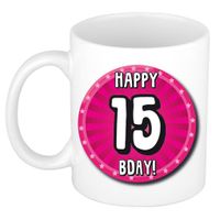 Verjaardag cadeau mok 15 jaar - roze - wiel - 300 ml - keramiek - thumbnail
