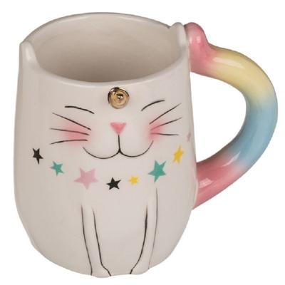Eenhoorn kat mok - wit - keramiek - 13 cm - regenboog print katten beker